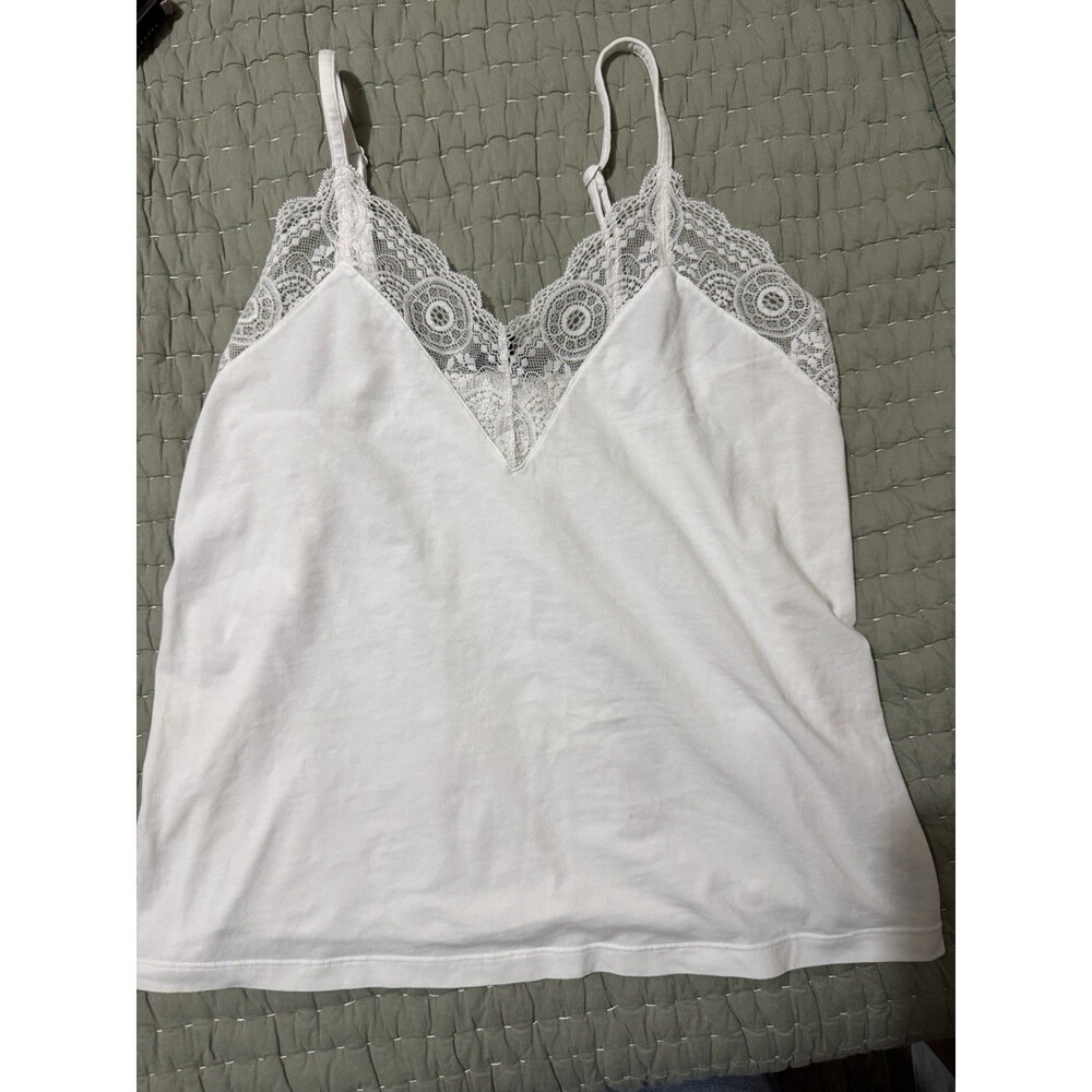 Cosabella Women's White Lace-Trim Camisole Adj. Straps Size L Cotton/Elastane